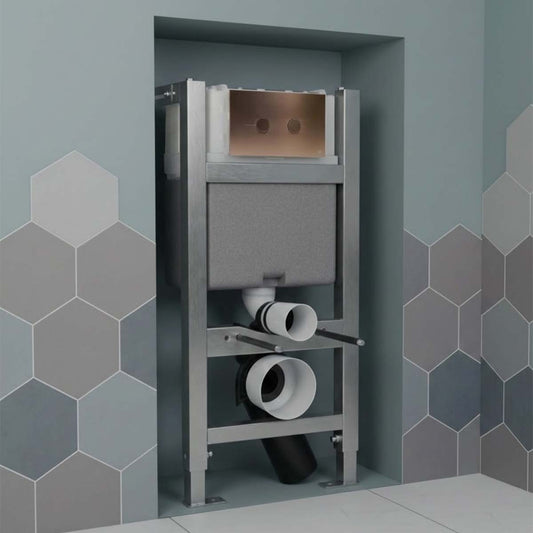 0.820m Concealed Toilet Cistern and Frame with Brushed Bronze Flush Plate 1200