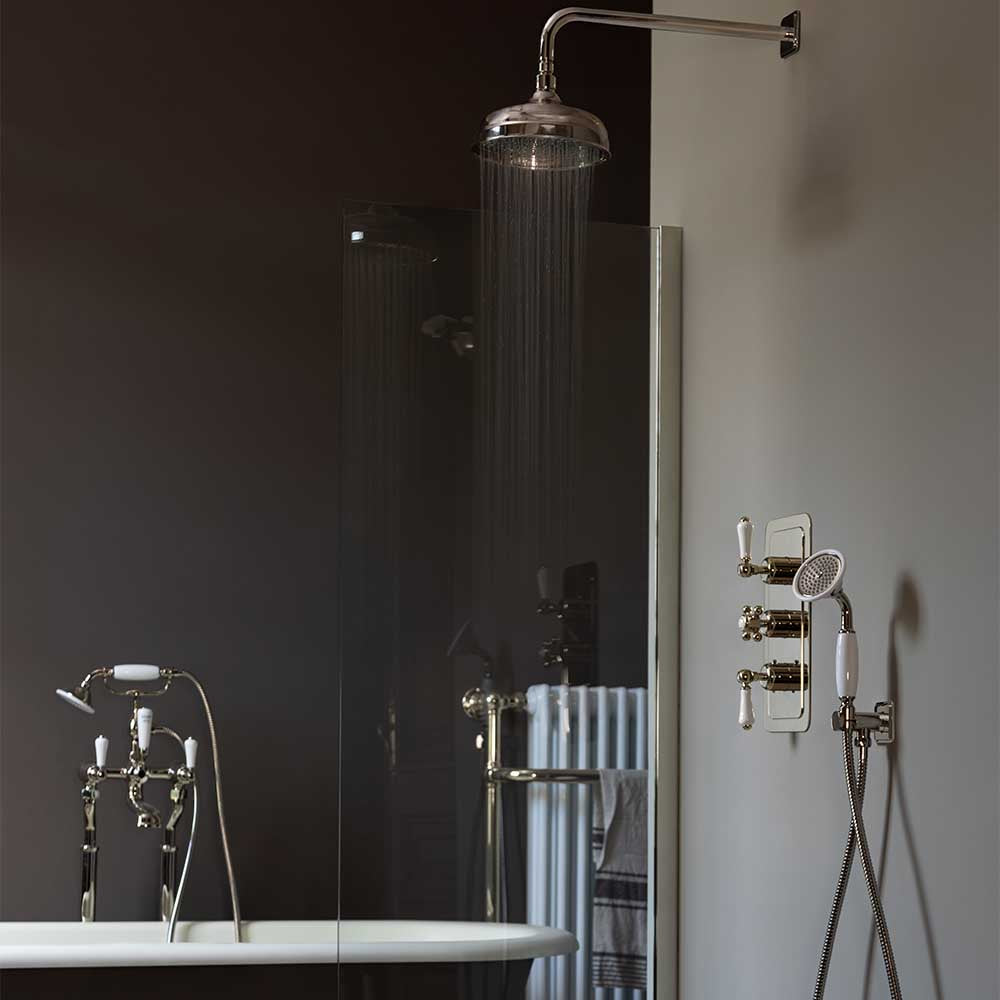 Victorian 3-Outlet Concealed Thermostatic Shower Valve and  Fixed Shower Head 250mm and Arm 300mm 