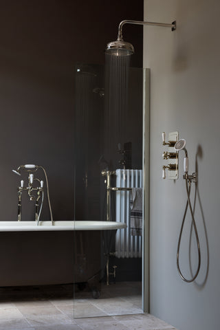 Traditional Shower Handset with Outlet Elbow and Hose, Victorian 3-Outlet Concealed Thermostatic Shower Valve and  Fixed Shower Head 250mm and Arm 300mm Combo