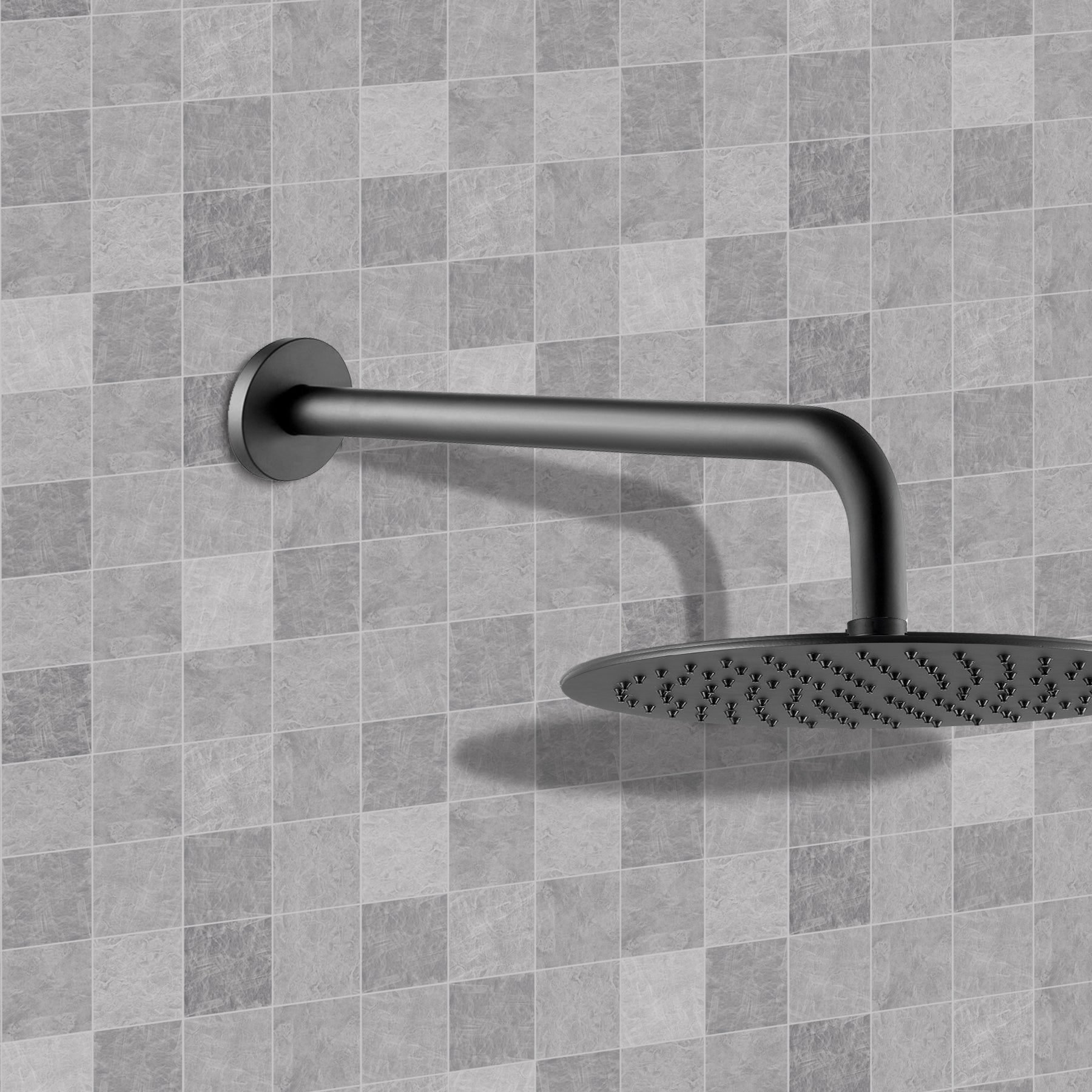 Matt Black shower arm with matt black shower head