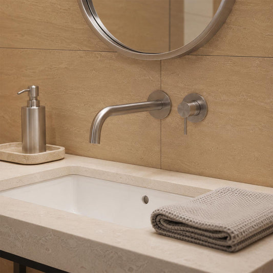 2-Hole Wall-Mounted Single Lever Basin Mixer Tap - Stainless Steel 1200