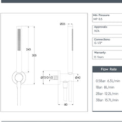 Slim Single Function Handset Shower with Hose and Round Water Outlet in Ireland 