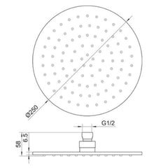 brushed bronze shower head -Technical drawing