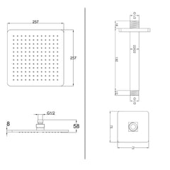 Ceiling mounted shower arm and Head - Technical drawing