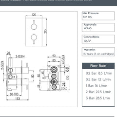 2 Outlet Concealed Thermostatic Bath and Shower Valve 