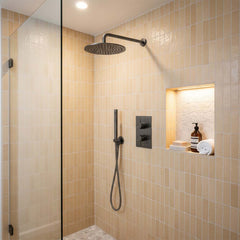 2 Outlet Thermostatic Concealed Shower Valve, Fixed Shower Head & Handset - Brushed Black