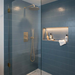 2 Outlet Thermostatic Shower Valve with Fixed Showerhead & Handset - Brushed Brass