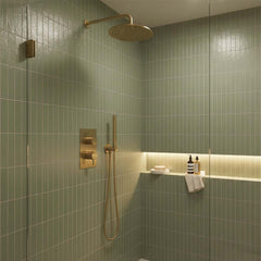 2 Outlets Concealed Shower Valve with Fixed Showerhead & Handset - Brushed Brass