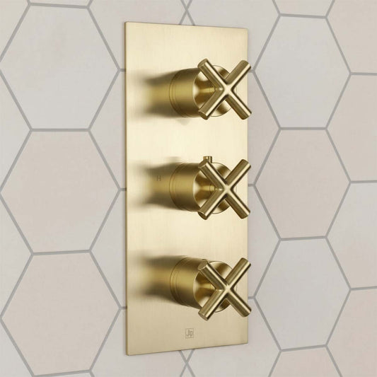 2 Outlets Concealed thermostatic shower valve brushed brass 1200
