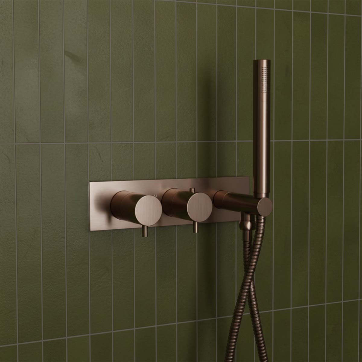 2 Way Concealed Thermostatic Shower Valve with Handset - Brushed Bronze