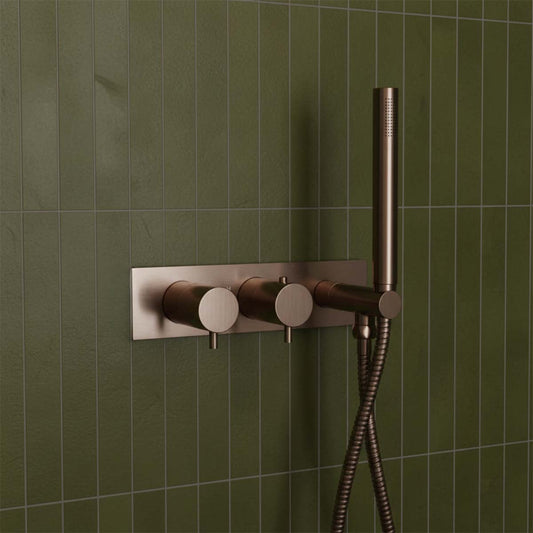 2 Way Concealed Thermostatic Shower Valve with Handset - Brushed Bronze