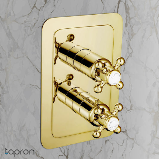 2 outlet concealed shower valve brushed brass