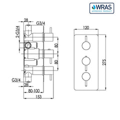 Concealed thermostatic shower valve - Technical drawing