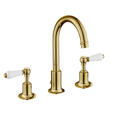 3-Hole Deck Mounted Lever Basin Mixer with Click Clack Waste - Polished Gold