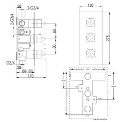 Thermostatic shower valve - Technical drawing