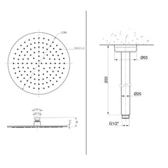 Stainless steel ceiling shower arm and head Technical Drawing