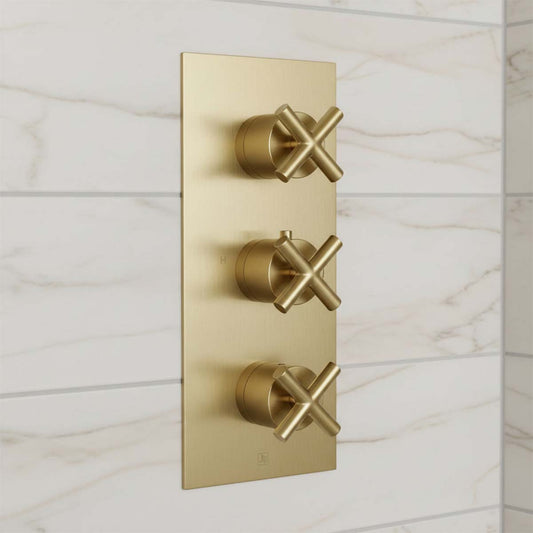 3 Outlet Concealed Thermostatic Shower Mixer Valve - Brushed Brass 1200
