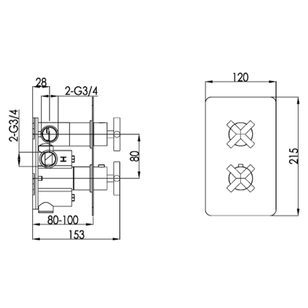 thermostatic shower valve technical drawing - Tapron