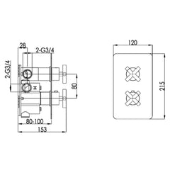 thermostatic shower valve technical drawing - Tapron