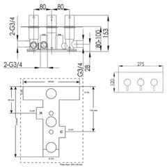 Concealed thermostatic shower valve - Technical Drawing