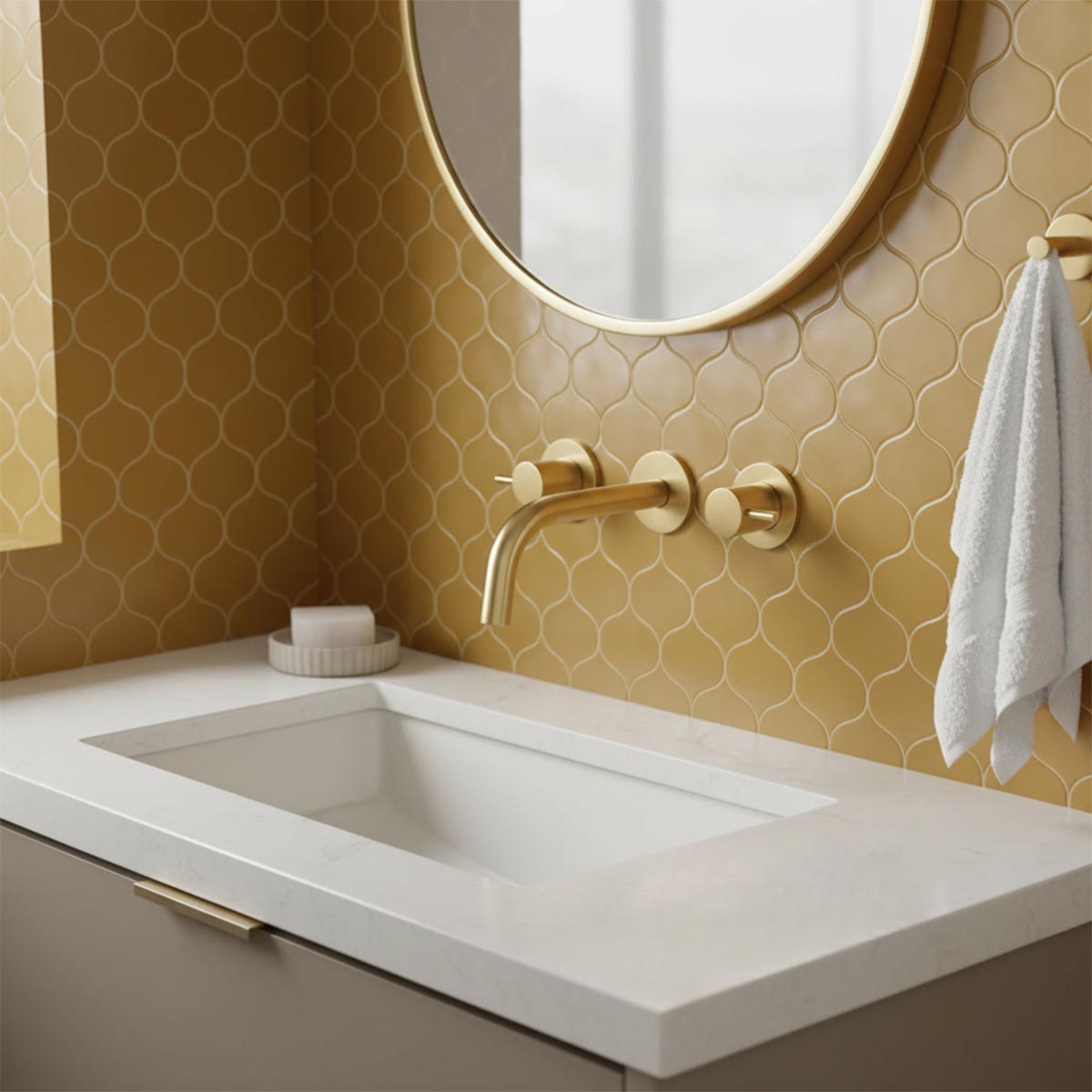 3 hole basin tap wall mount - brushed gold