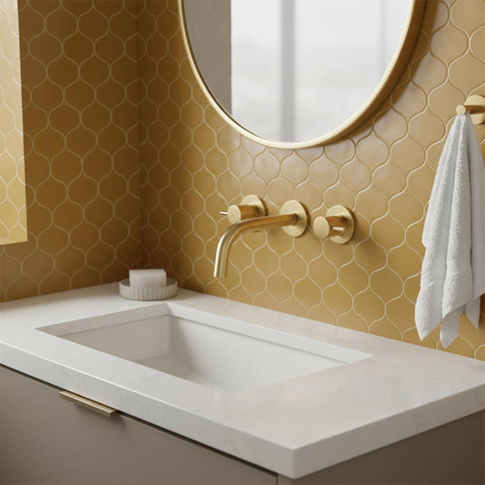 3 hole basin tap wall mount - brushed gold 1200