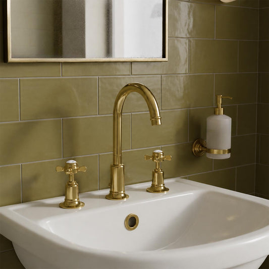 3 hole basin tap with crosshead handles   - polished gold  1200