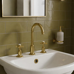 3 hole basin tap with crosshead handles   - polished gold 