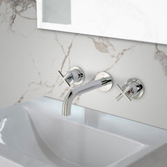 Chrome 3 hole wall mounted sink tap