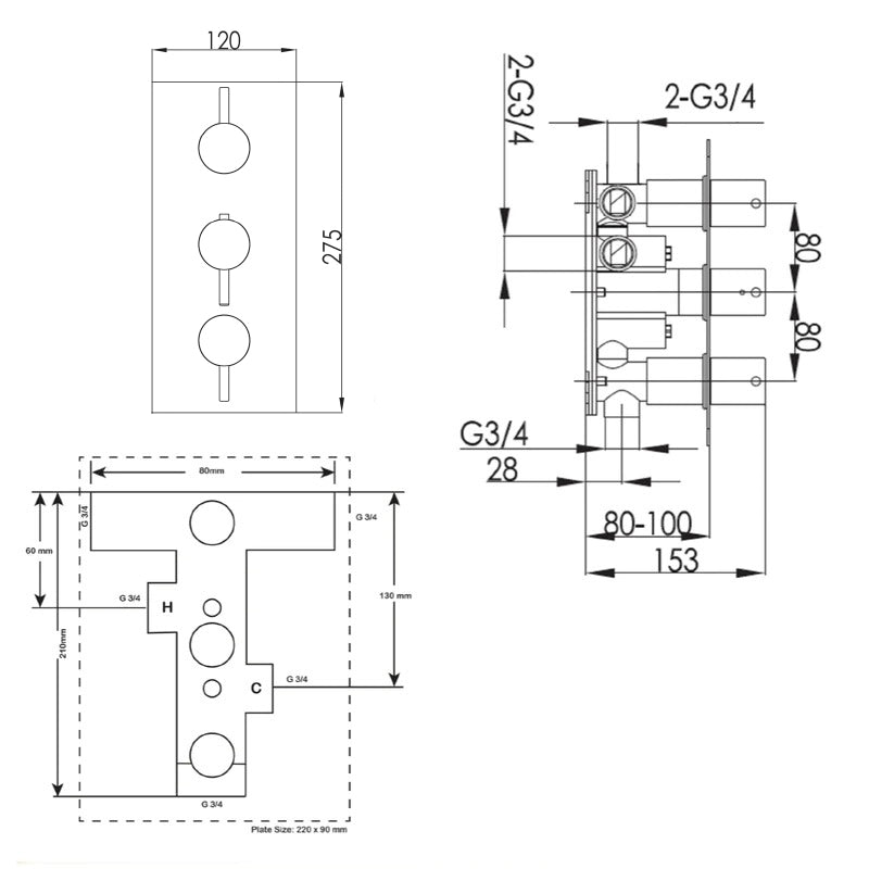 thermostatic concealed shower valve