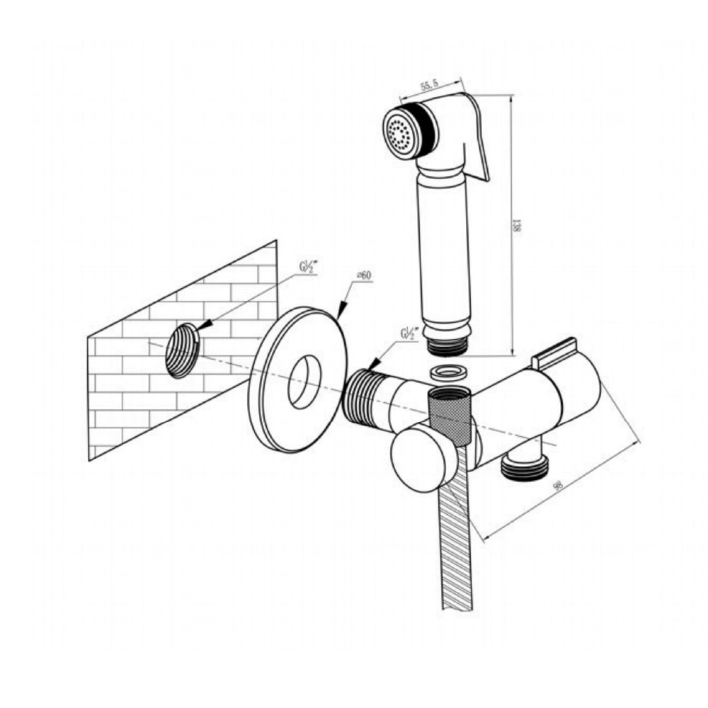 Thermostatic Douche Spray Kit - Chrome Finish LP 0.2[550] Technical Drawing