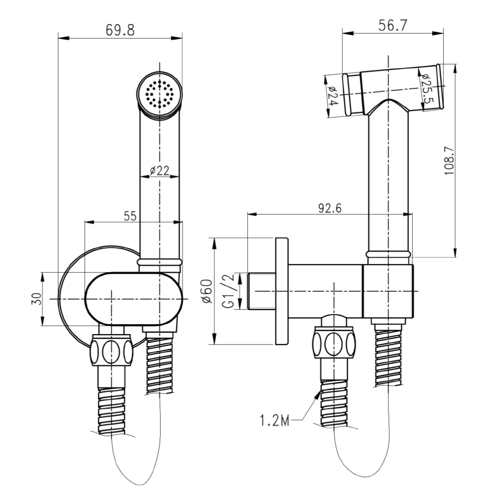 Modern Douche Set Technical Drowing