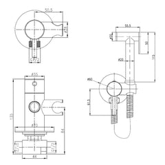 Round Douche Toilet Spray Kit - Technical Drowing