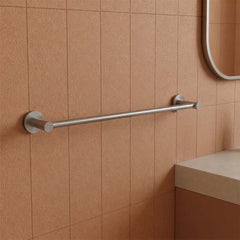 A brushed stainless steel wall-mounted towel bar in Ireland