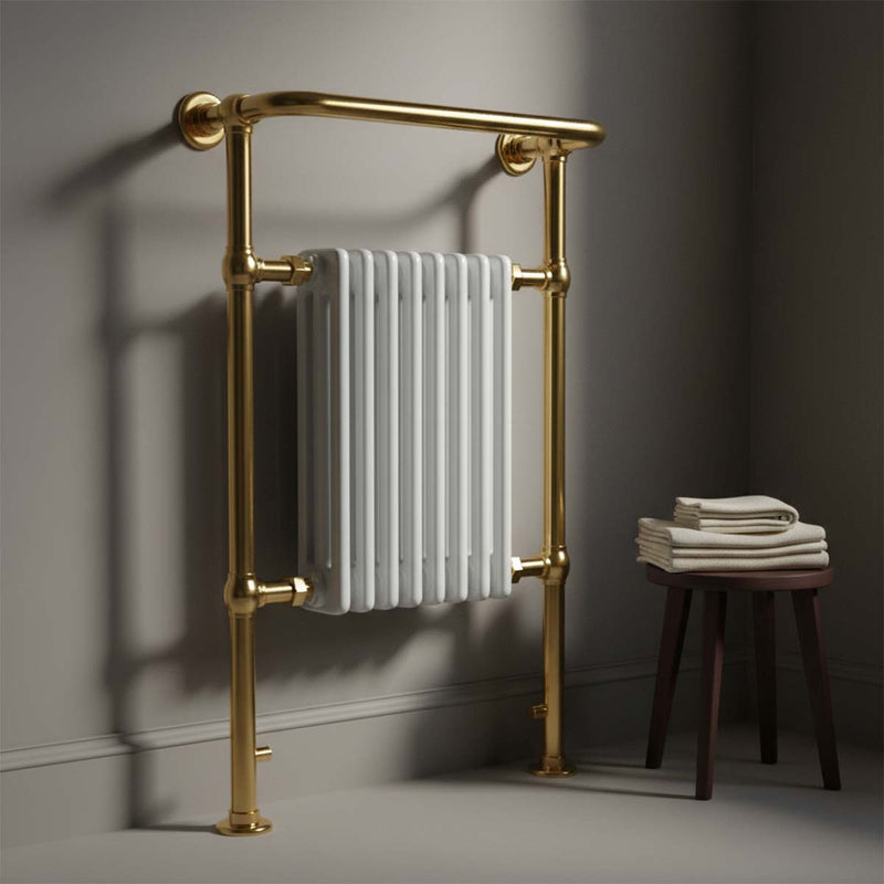 Brushed Brass Heated Towel Rail – Stylish Bathroom Radiator 500x800mm With Dual Fuel Valves For Electric Or Central Heating