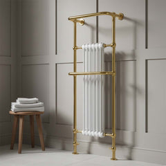 Antique Brass Traditional Towel Radiator with Two Overhanging Rails 