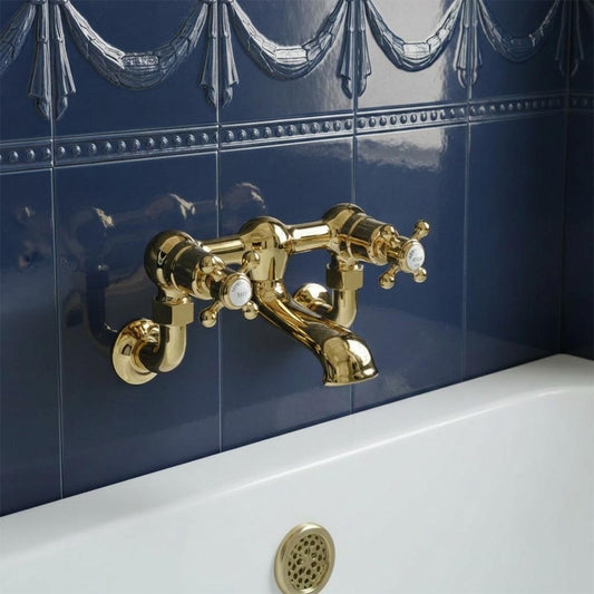 Antique brass bath filler tap wall mounted 1200