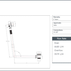Overflow bath waste - Technical drawing