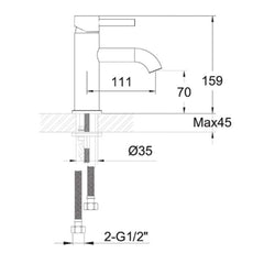 Brass mono basin mixer tap technical drawing-tapron
