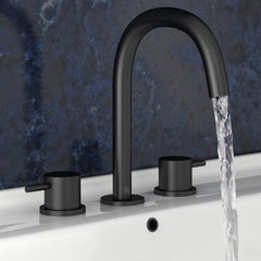 Black deck-mounted sink tap