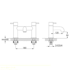 Dual lever handle bath filler tap - Technical drawing