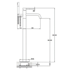 Floorstanding Bath Mixer Kit Technical Drawing-Tapron
