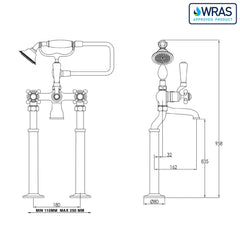 Traditional bath shower mixer tap - Technical drawing
