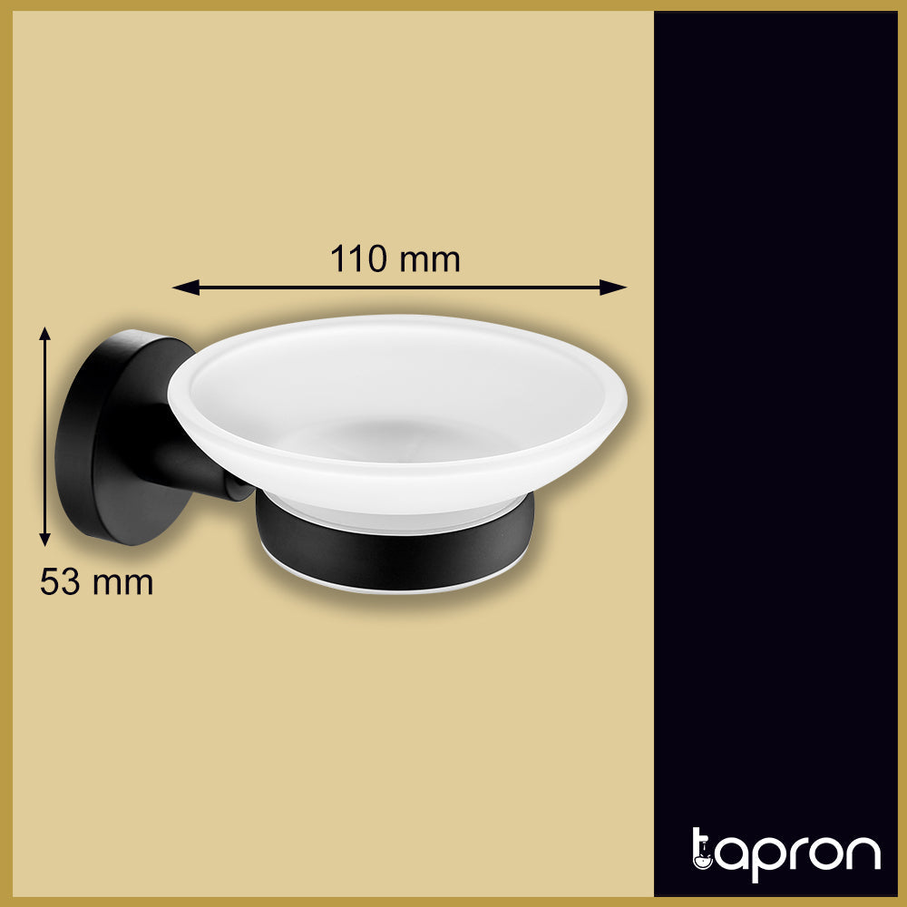 Matt Black Soap Dish With Glass-Tapron