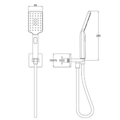 Square shower handset - Technical drawing- Tapron
