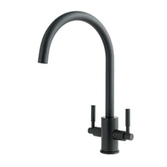 Matt black twin lever kitchen tap