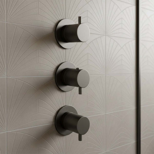 Brushed Black Concealed 3 Handles 3 Outlets Thermostatic Shower Mixer Valve 1200