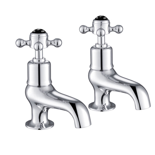 Black Crosshead Bath Pillar Taps Chrome -Tapron