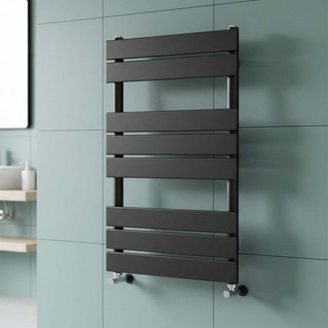 Black Heated Towel Rail with Flat Panel 800mm x 500mm - Matt Black