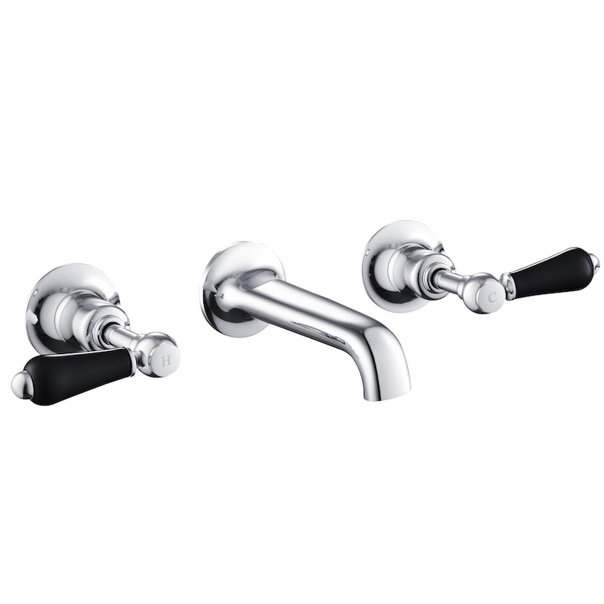 Black Lever 3-Hole Basin Mixer Tap - Chrome